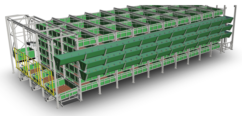 Soil Recovery Platform modular tray-tower system — engineering render
