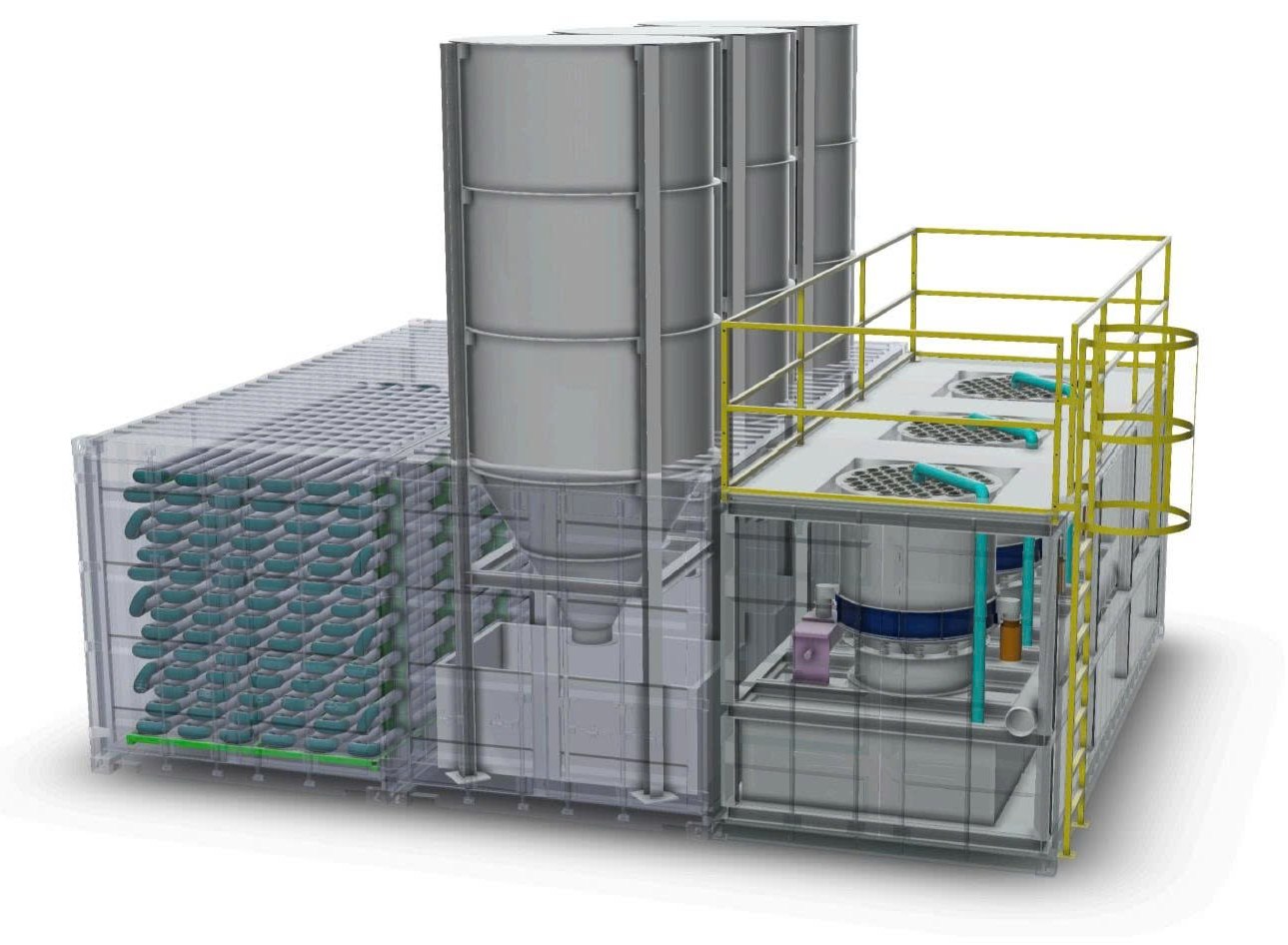 Water Recovery Platform containerised clarification and oxidation module — engineering render